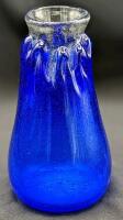Vintage 1976 Signed RUBY DEMAINS STUDIO NB Cobalt Blue Rising Drip Art Glass Vase, 6" Tall, No Chips or Cracks