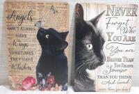 2 New Black Cat Metal Signs