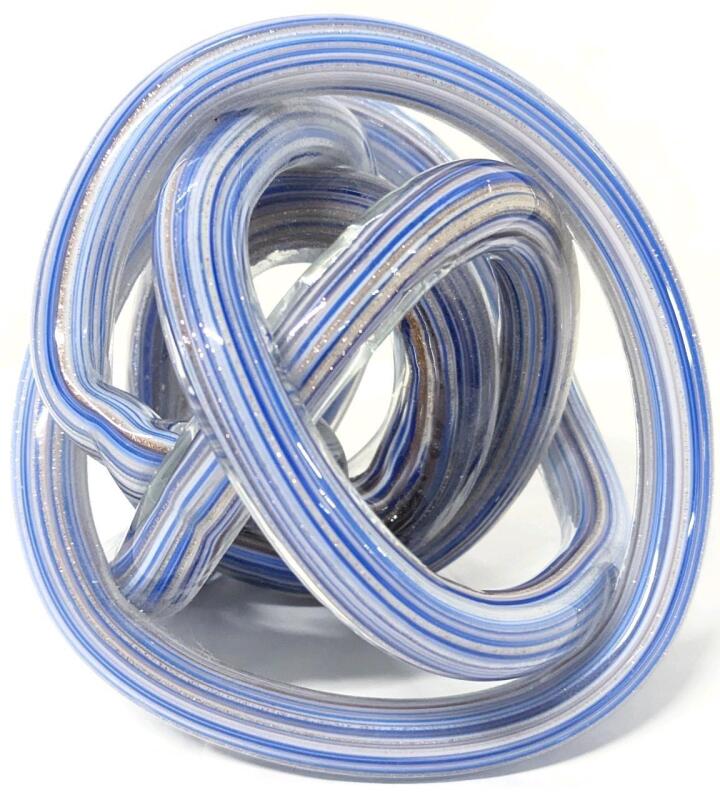 Stunning Periwinkle Blue + Sparkly Gold Foil Endless Glass Knot, 4.5" Tall, No Chips or Cracks