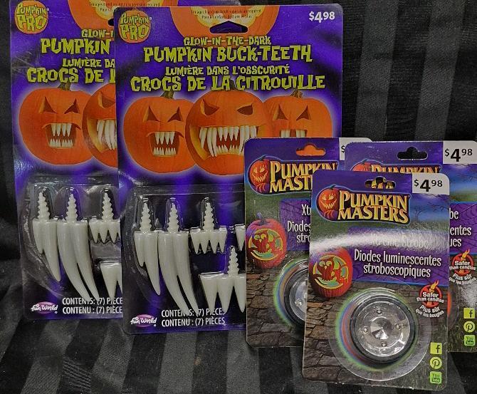 4 New Glow-in-the-Dark Pumpkin Buck Teeth & Xtreme Strobe Lights