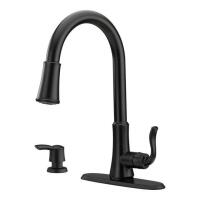 As-New Pfister Cagney Kitchen Faucet with Pull-Down Sprayer and Soap Dispenser, Matte Black - Retails for $199.99