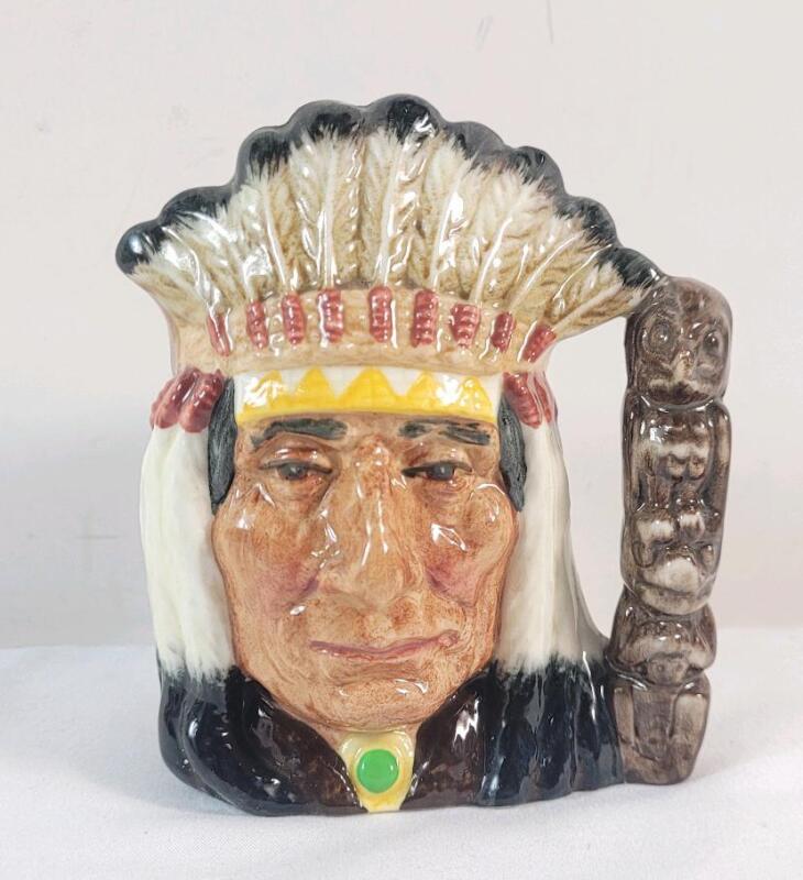Vintage 1966 Royal Doulton North American Indian Toby Character Jug, D 6614 . Measures 4" Tall . No chips or cracks