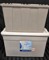 2 Storage Totes - Larger Tote Has Wheels on the Bottom