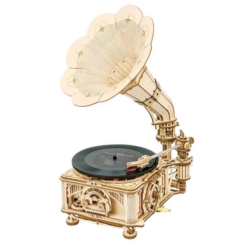 New Sealed ROKR 3D Wooden Puzzle Hand Cranked Retro Phonograph Vintage Style Craft Model Kits Gramophone Retails for $159