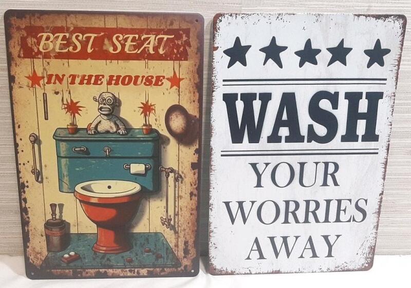 2 New Metal Signs | Bathroom