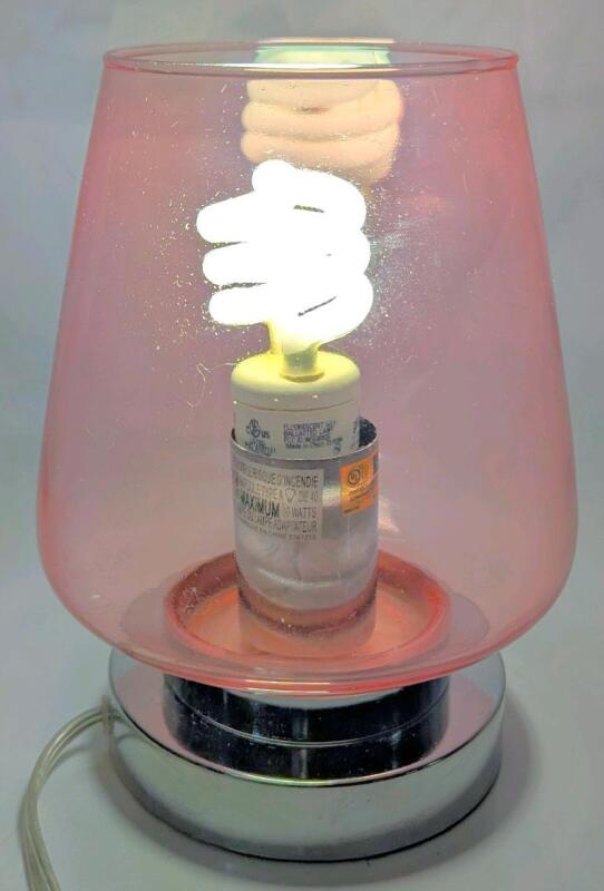 Adorable Powder Pink Glass Shade Bedside Table Lamp, 8.25" Tall, Tested & Working, Includes Bulb