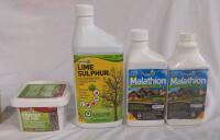 Protek Trunk tree balm 450g, Superior Lime Sulphur 1 Litre, Superior Malathion 500ml [Exp. 03/01/27], Superior Malathion 500ml [Exp. 07/25/23], Combined Retail value of $100
