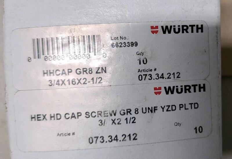 10 New Wurth 3/4-16 X 2-1/2 UNF HEX BOLT GR8 YZ.