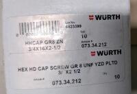 10 New Wurth 3/4-16 X 2-1/2 UNF HEX BOLT GR8 YZ.