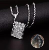Faith Cross Bible Pendant Polished Textured Bible Prayer Hands & Faith Cross Pendant Necklace Pendant 1.25&rsquo;&rsquo; with bale Chain 23&rsquo;&rsquo; Opens