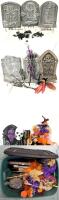 HALLOWEEN Garden & Yard Decorations: Foam Tombstones, Body Parts, Small Garden Stake Witches & Scarecrows+, All In 68L Plastic Tote With Lid