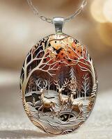 Exquisite and Elegant Forest Deer Glass Pendant Necklace Featuring a Stereoscopic Effect Complex Art Pendant 1.5&rsquo;&rsquo; Chain 19&rsquo;&rsquo; Stock photos added