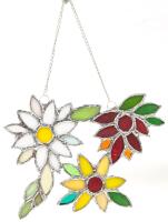 Handmade Stained Glass Flower Trio, 6.5" &times; 4.75" Long (Excluding Chain), No Damage