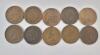 1895 - 1905 USA Indian Head One Cent Pennies . 1895 , 1897 , 1898 , 1899 , 1900 , 1901 , 1902 , 1903 ,1904 & 1905 . Ten (10) Coins