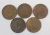 1895 - 1905 USA Indian Head One Cent Pennies . 1895 , 1897 , 1898 , 1899 , 1900 , 1901 , 1902 , 1903 ,1904 & 1905 . Ten (10) Coins - 2