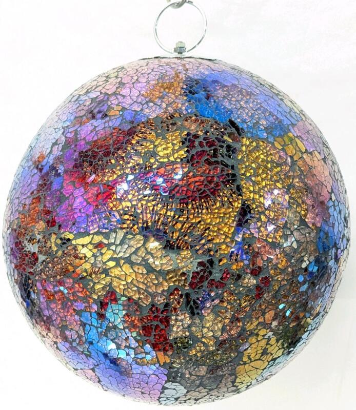HUMONGOUS Multicolor Cracked Glass Mosaic Gazing Ball, Approx 12" Diameter, No Chips or Cracks