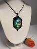 Elegant Bohemian Northern Aurora Borealis Necklace - Green, Purple, Black Glass Pendant with Black Japanned Frame - Norway, Iceland, Alaska Travel Lovers - Romantic Aurora Landscape Design with Iridescent Colors Pendant 2&rsquo;&rsquo; Black cord chain with extender - 4