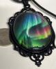 Elegant Bohemian Northern Aurora Borealis Necklace - Green, Purple, Black Glass Pendant with Black Japanned Frame - Norway, Iceland, Alaska Travel Lovers - Romantic Aurora Landscape Design with Iridescent Colors Pendant 2&rsquo;&rsquo; Black cord chain with extender - 5