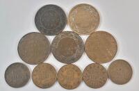 1882 - 1935 Canadian Large and Small One Cent Pennies . Large : 1882 , 1916 , 1918 , 1919 1920 . Small : 1920 , 1929 , 1932 , 1933 , 1935 . Ten (10) Coins