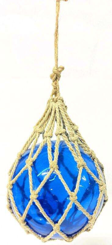 Cobalt Blue Glass Float Buoy / Fishinh Float in Net, Approx 5" Diameter, No Chips or Cracks