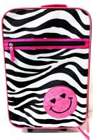 Funky Pink Smiley Face + Zebra Print Luggage Bag With Wheels & Extending Handle, 14" &times; 7" &times; 21.75" Tall
