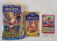 DISNEY Lorcana Trading Card Game Sealed Starter Deck , Wax Pack & Mickey Mouse Pirate Captain Card . All Sealed