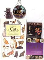 Meow! Small 5.5" Stained Glass Cat, 6.5" Diameter Cat Suncatcher & 3 Hardcover Books: Encyclopedia of Cats, Cat Tales & The Cat Wall Chart