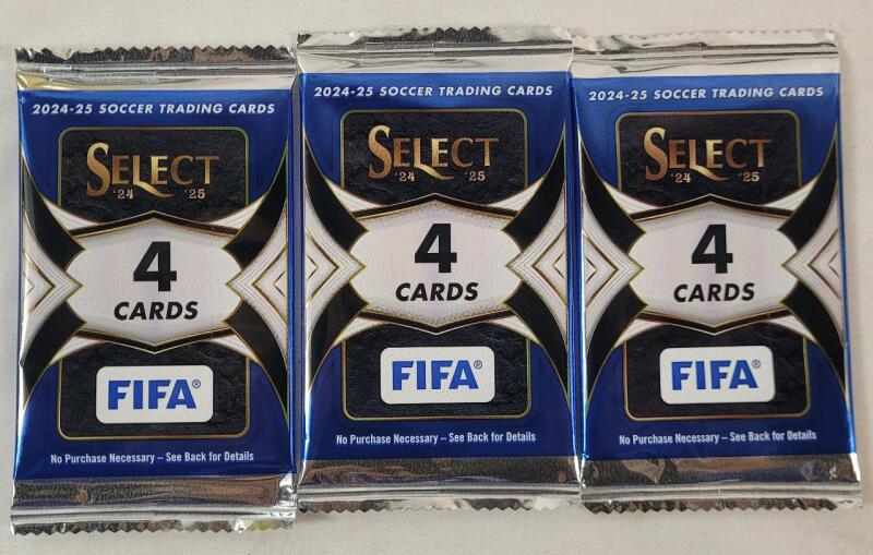 Three (3) 2024-25 Panini Select FIFA Soccer Trading Card Sealed Wax Packs