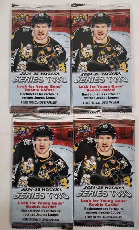 Four (4) 2024-25 Upper Deck Series Two NHL Hockey Trading Card Sealed Wax Packs