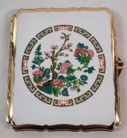 Stratton Enamel Front Indian Tree Cigarette Case . Measures 3 &frac34;"&times;3 &frac14;" .