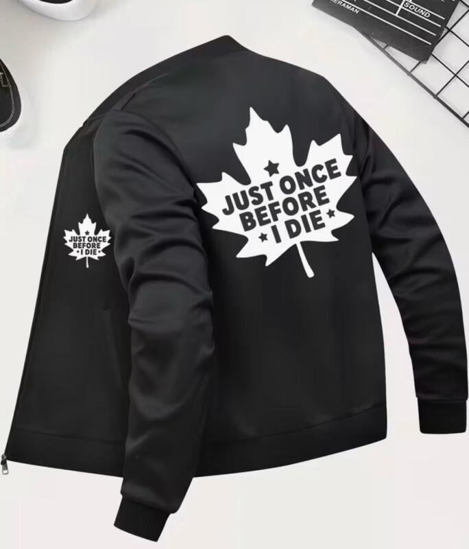 Men's Plus-Size 2XL &lsquo;&rsquo; Just Once Before I Die&rsquo;&rsquo; Casual Stylish Print Pocket Jacket Baseball Collar Zippered Side Pocket Machine Washable 95% Polyester 5% Elastane Poly Linining Stock photos added