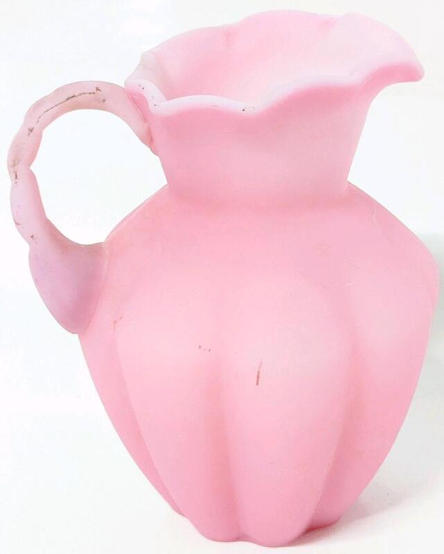 Vintage Signed FENTON Matte Satin Rose Melon Ribbed Pitcher, 5 7" Tall, No Chips or Cracks, Some Dark Scuffs