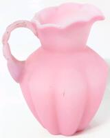 Vintage Signed FENTON Matte Satin Rose Melon Ribbed Pitcher, 5 7" Tall, No Chips or Cracks, Some Dark Scuffs