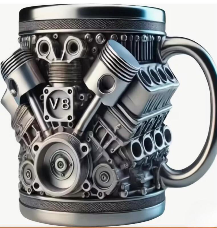 V8 V6 Engine Stainless Steel Coffee Mug - Durable Automotive Design Cup with Intricate Car Enthusiast Detailing, Hand Wash Only, Perfect Gift Detailed Craftsmanship Stock photos added Approximately 5 x 3.5&rsquo;&rsquo;