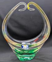 Vintage Murano-Style Millefiori Flower Basket Candy Dish, 9" Tall, No Chips or Cracks