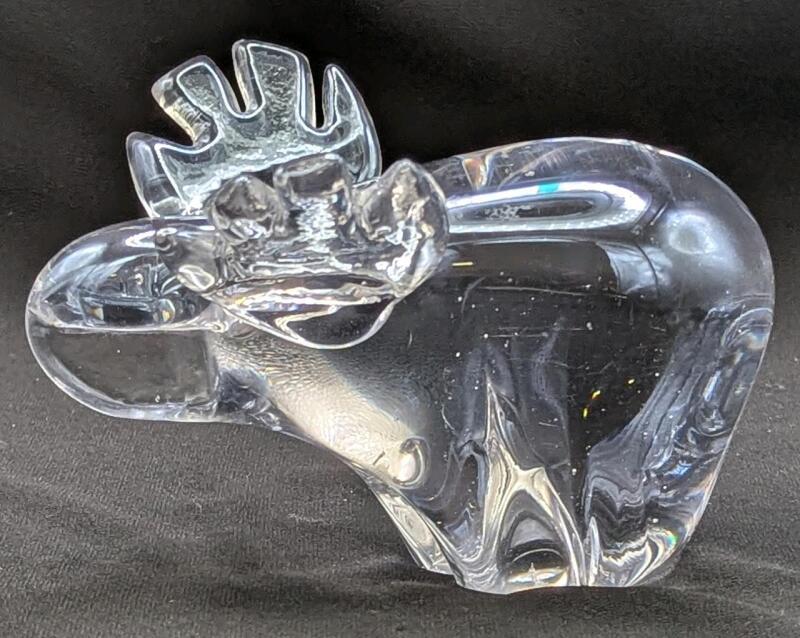 Adorable Chonky Moose Glass (Possible Crystal) Paperweight, 4" Tall, No Chips or Cracks