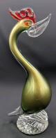 Vintage Murano-Style Art Glass Rooster, Metalic Avocado Body, 10.75" Tall, Chip in End of Tail