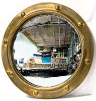 Vintage Brass Round Porthole Wall-Mirror Convex Mirror, 14.75" Diameter
