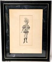 Vintage 1967 Signed RIKLI Ink Drawing Fantastical Beast in Period Costuming, Peacock-Headed Medieval Costuming, Frame 12.75" &times; 14.75"