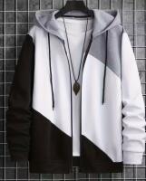 New Size XL Stylish Color Block Men's Hoodie with Pockets, Trendy Comfortable Zip-up Sweatshirt Machine Washable 100% Polyester Stock photos added