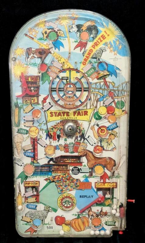 Large Vintage Deluxe STATE FAIR Bagatelle Pinball Game Missing One Flipper (As-Is), 24.75" Tall, Canadian Patent