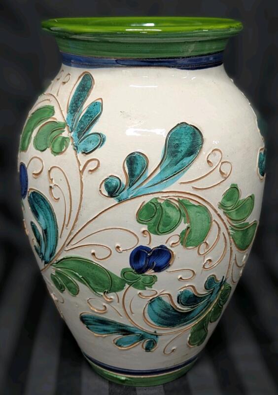 Large Vintage ROSENTHAL NETTER Italy 13.5" Tall Ceramic Vase, Small Chip in Rim, No Cracks, Crazing Present