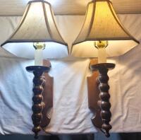 Matching Pair Electric Wall Sconce Lights w/Shades . Tested Working (bulbs not included). Each measures 23"&times;10"&times;10.5"