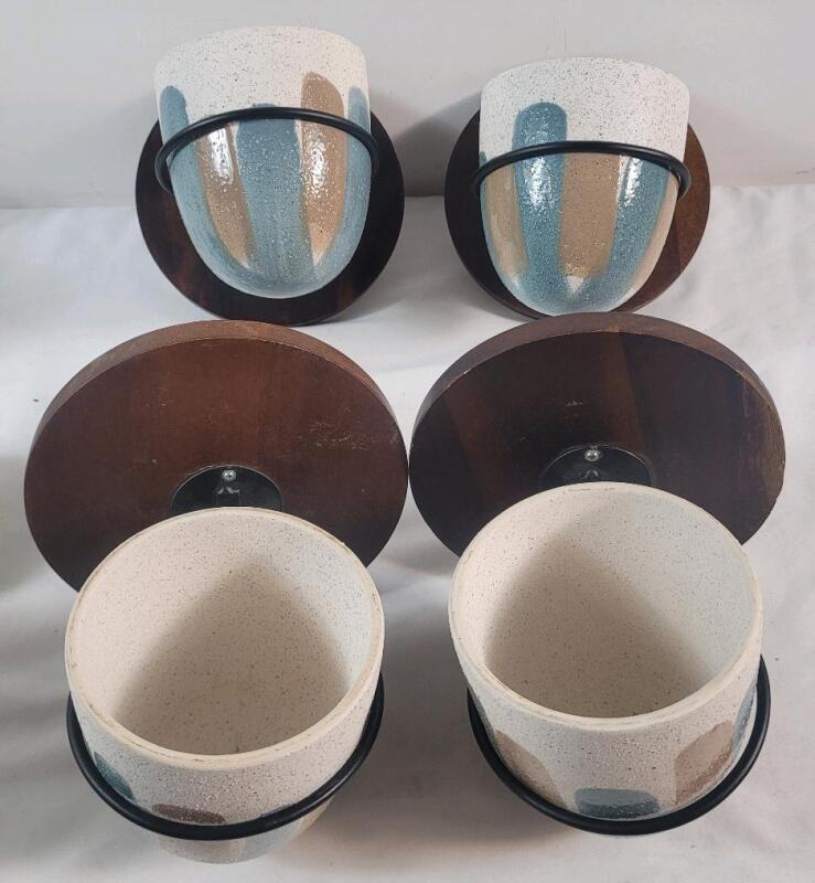 Four (4) Wall Sconce w/Ceramic Planter Bowls . Each measures 6 &frac34;"&times;6 &frac34;"&times;6 &frac34;
