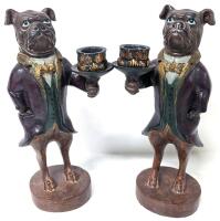 Pair of Dapper Bulldog / Boxer Butler Candle Holders, 9" Tall