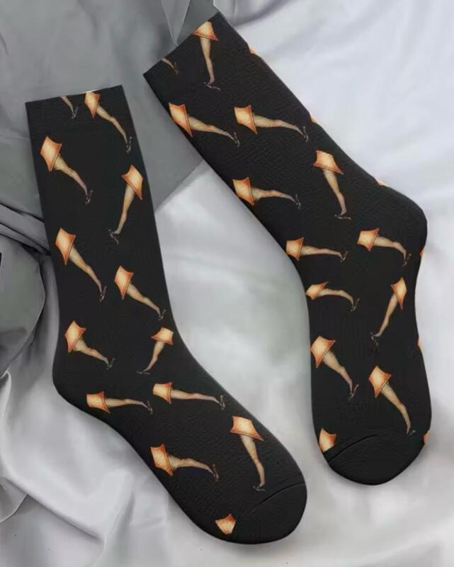 New Christmas Story Movie Fan Vintage Lighting Fixture Crew Socks, Black with Golden-Yellow Accents - Stretchy Comfort Fit - Machine Washable Polyester/Spandex Blend - Stock photos added