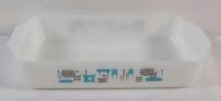 Vintage Anchor Hocking Fire-King " Blue Heaven " Milk Glass Loaf Pan. Measures 12"&times;6.5"&times;2" . No chips or cracks , would benefit from cleaning before use