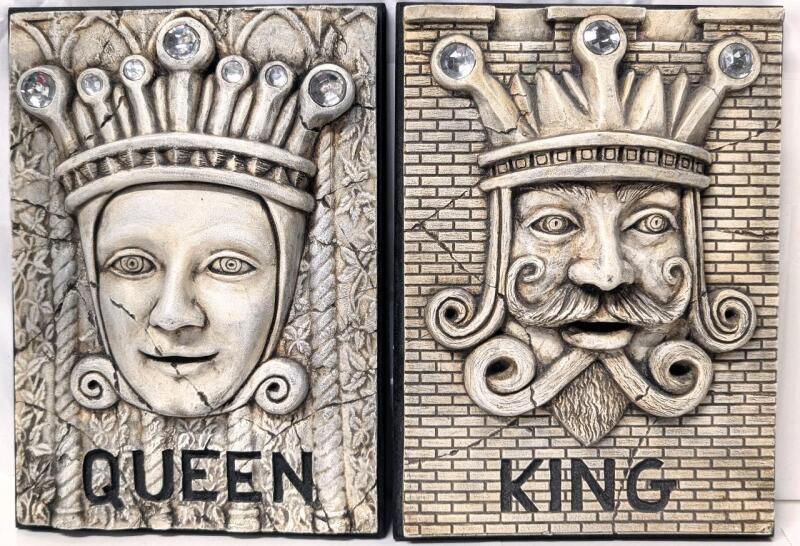 Pair of Signed DIMENSION 3D Canada QUEEN & KING 3D Raised Wall Plaques, 9" &times; 12" Each