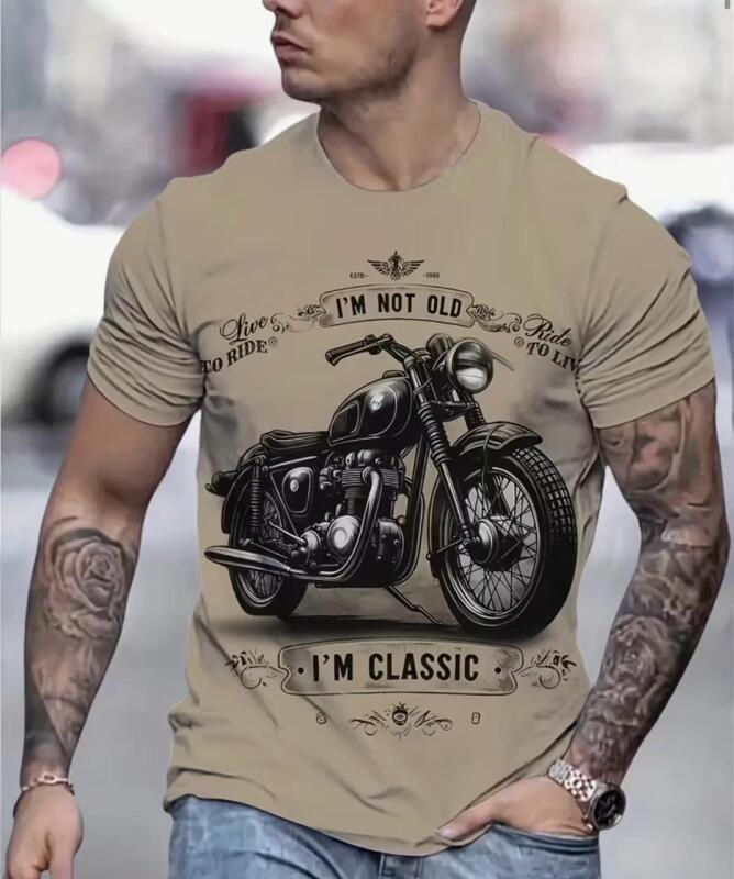 New Size XXL Men's 3D Digital Retro Motorcycle Pattern and "I'M NOT OLD I'M CLASSIC" Print Short Sleeve Crew Neck T-Shirt 100% Polyester Stock photos added
