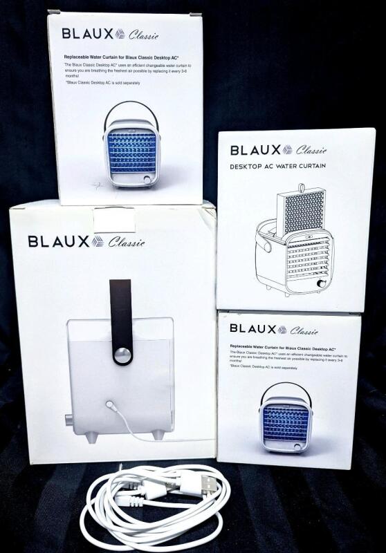 As-New BLAUX Classic Desktop AC to Beat Dry Summer Heat With 2 Extra Power Cables & 3 Extea Replaceable Water Curtains, Tested For Power